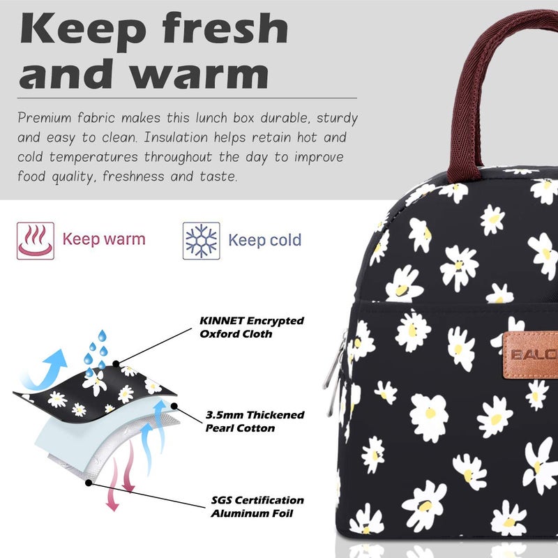 BALORAY Lunch Bag for Women Men Insulated Lunch Box for Adult Reusable Lunch Tote Bag for Work, Picnic or Travel (Daisy) - Image 3